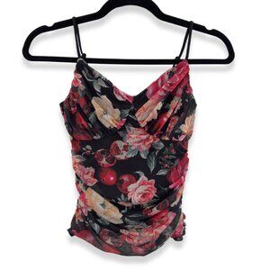 Express Black Floral Ruched Cowl Neck Cami Top Size Small